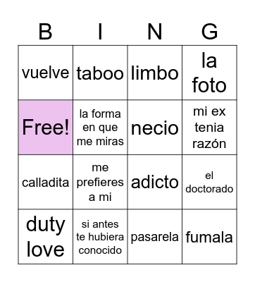 Ludmi's Birthday Bingo Card