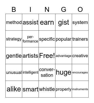 Lesson 1 Bingo Card