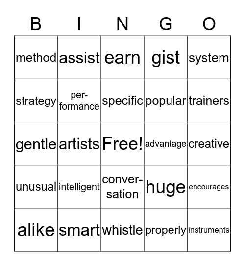 Lesson 1 Bingo Card