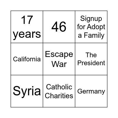 Refugee Facts Bingo Card