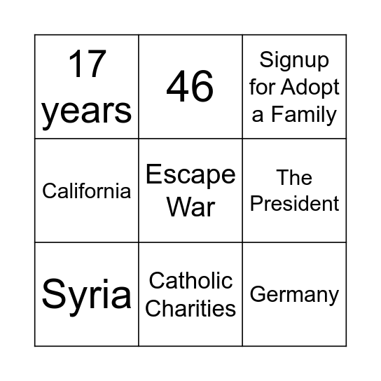 Refugee Facts Bingo Card