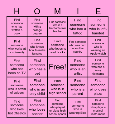 Homie Bingo Card