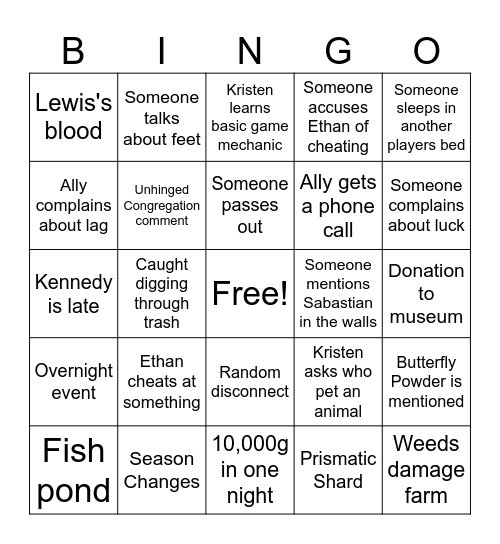 Stardew Bingo Card