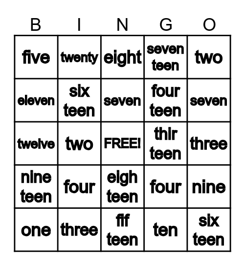 Number Names Bingo Card