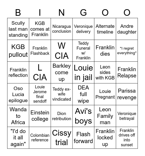 Snowfall Finale Bingo Card