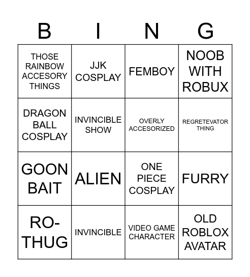 JJS AVATAR BINGO Card
