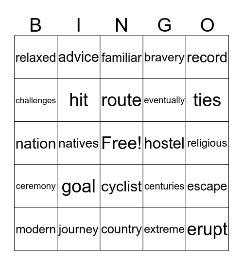 Lesson 2 Bingo Card