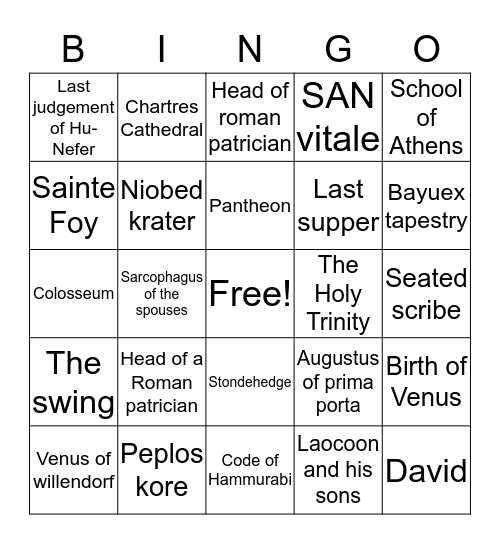 Art History Bingo Card