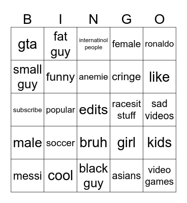 youtube shorts Bingo Card