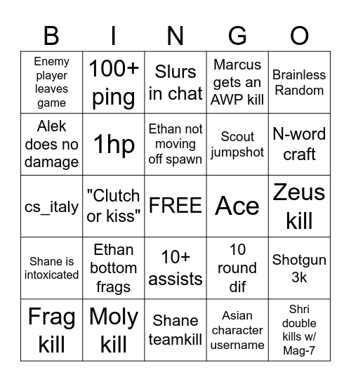 CS2 Bingo Card