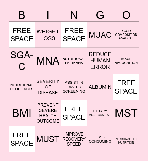 NUTRITIONAL SCREENING BINGO Card