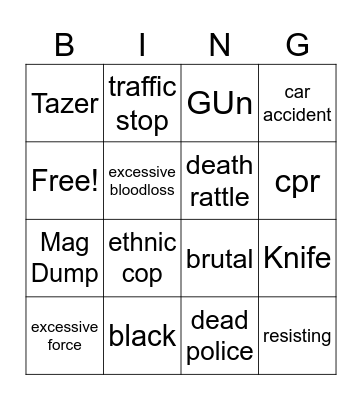 Bodycam Bingo Card