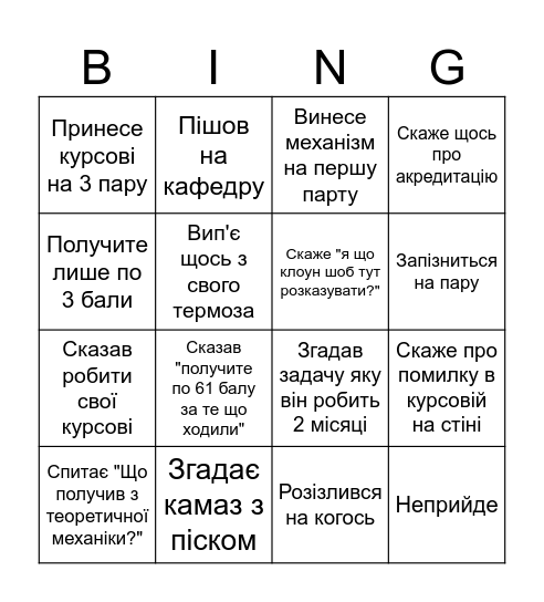 Ярошевич Bingo Card