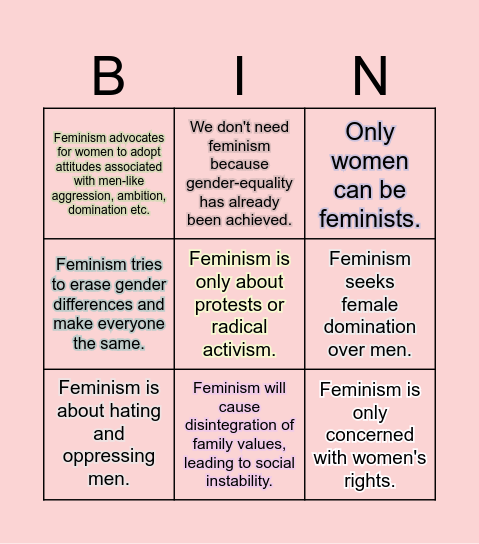 Feminism and its Myths Bingo Card