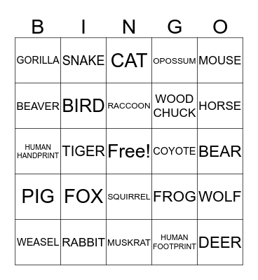 ANIMAL TRACKS Bingo Card