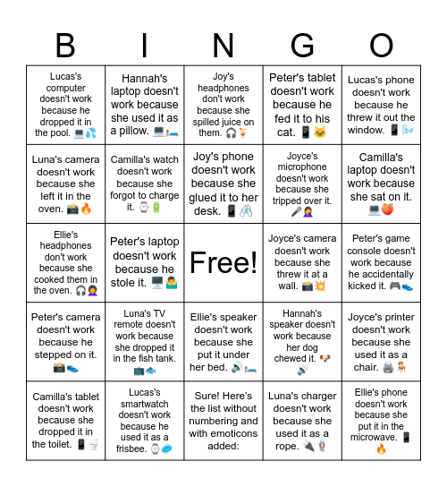 B15 U12 Bingo Card