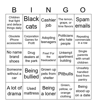 Unwanted Bingo Card