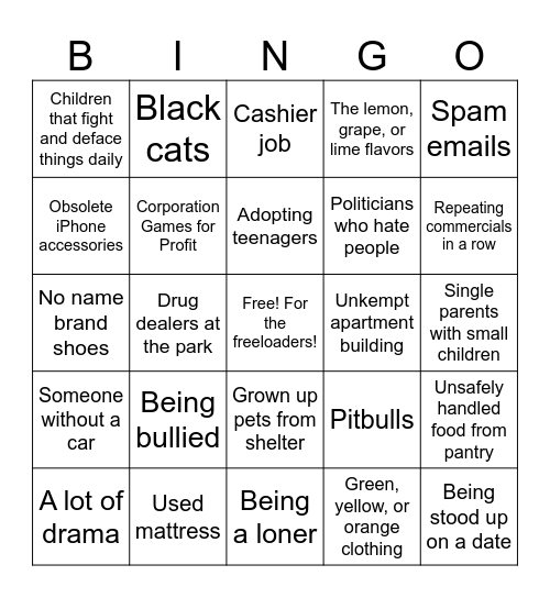 Unwanted Bingo Card