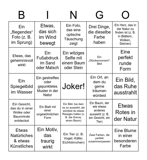 Naturfotos Bingo Card