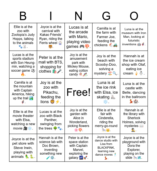 Lucas is at the park Bingo Card