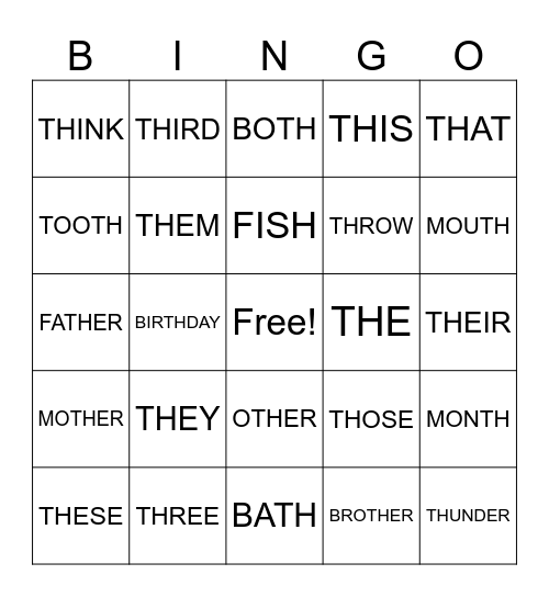 TH Bingo Card