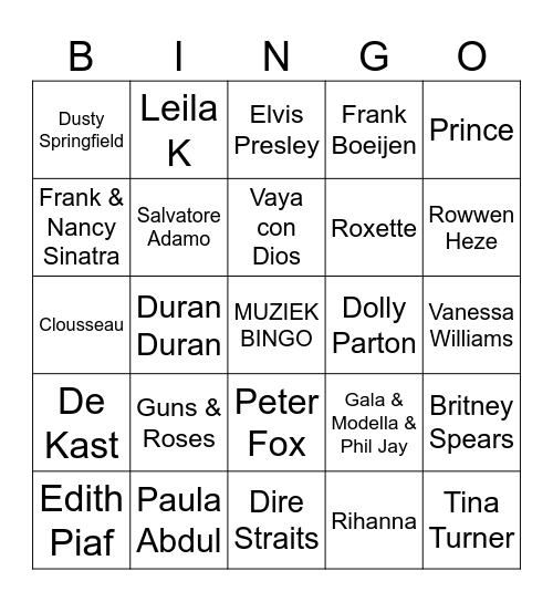 MUZIEKBINGO | VROUWEN VAN NU Bingo Card