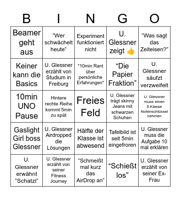 Chemie bei Herr Glessner Bingo Card
