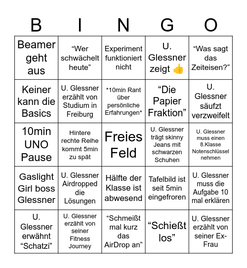 Chemie bei Herr Glessner Bingo Card