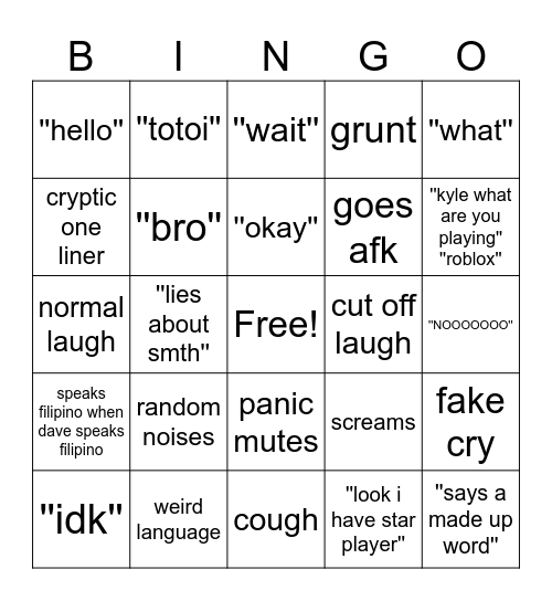 KAYLE Bingo Card