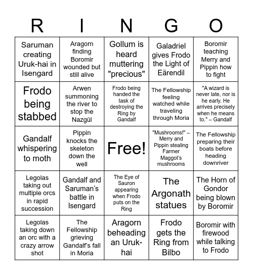 LORD OF THE RINGO Bingo Card