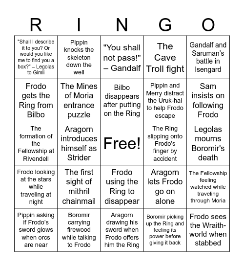 LORD OF THE RINGO Bingo Card