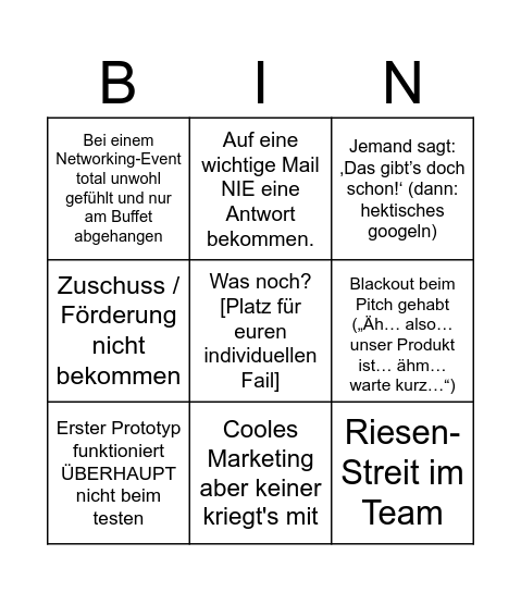 Typische Fails - Was ist dir auch schon passiert? Bingo Card