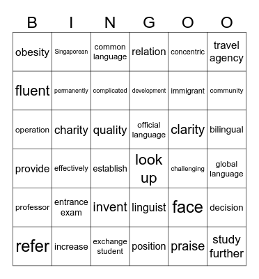 UNIT 9 Bingo Card