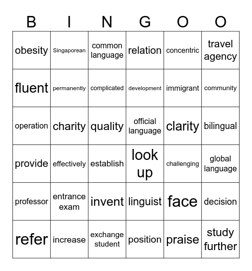 UNIT 9 Bingo Card