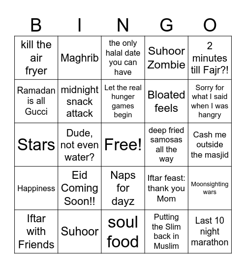Ramadan Bingo Card