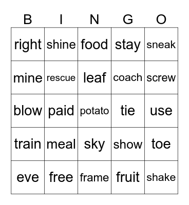 Mixed Long Vowel Sounds Bingo Card