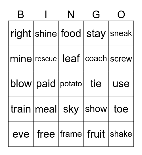 Mixed Long Vowel Sounds Bingo Card