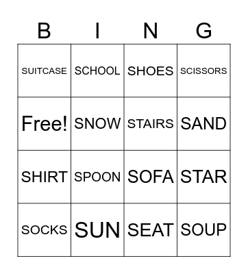 LETTER S BINGO CARD Bingo Card