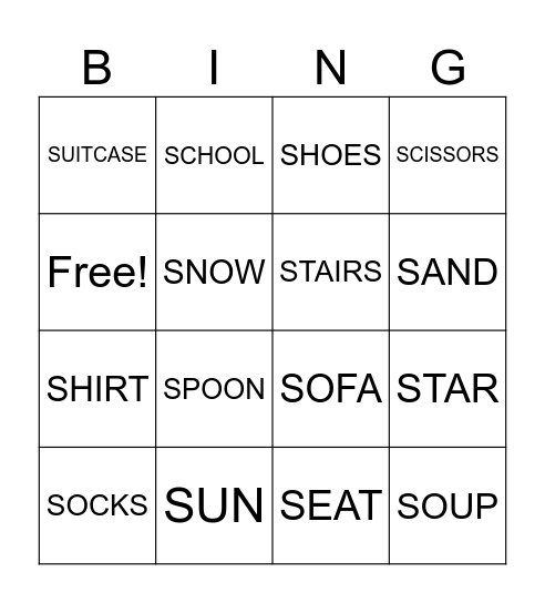 LETTER S BINGO CARD Bingo Card