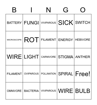 SCIENCE BINGO Card