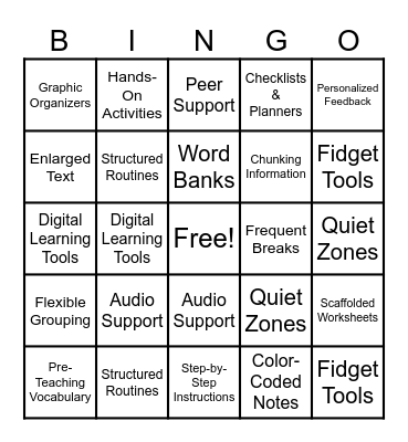 Student Adjustments Bingo Card