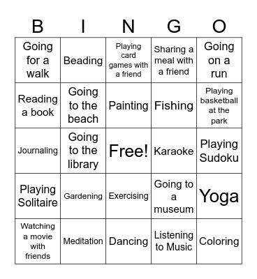Leisure BINGO Card