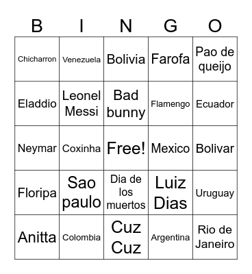 Latin words Bingo Card