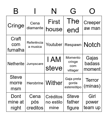 Minecraft filme Bingo Card
