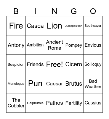 Julius Caesar Act I Bingo Card