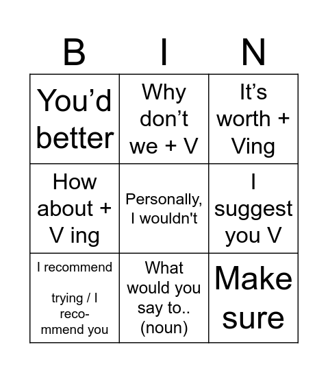 Suggesting Bingo Card