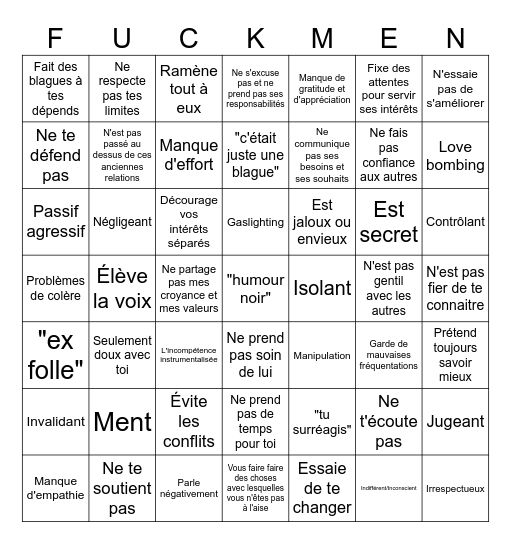 Red flags bingo chez les hommes Bingo Card