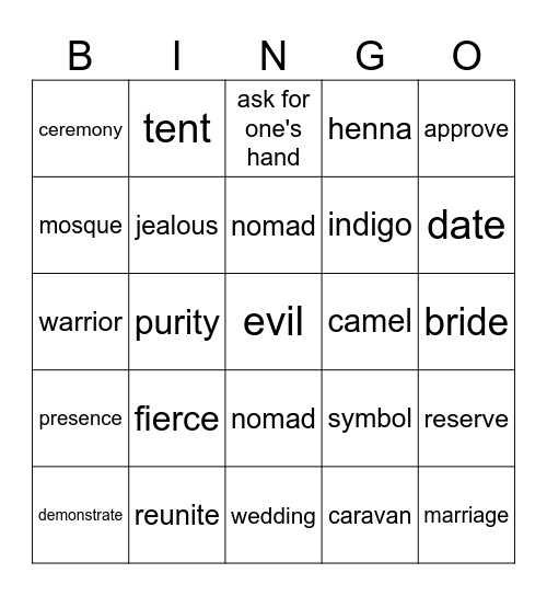 Bride of the Sahara Bingo Card