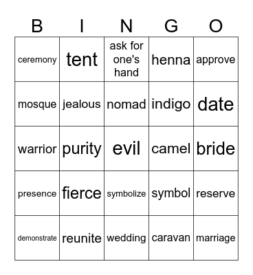 Bride of the Sahara Bingo Card