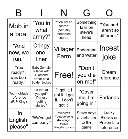 A Minecraft Movie Predictions Bingo Card